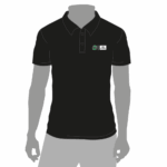 Vorderansicht Polo Shirt scharz mit dem Hannover 96 Logo neben einem Platzhalter für die Veredelung auf der linken Brustseite.