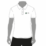 Vorderansicht Polo Shirt weiß mit dem Hannover 96 Logo neben einem Platzhalter für die Veredelung auf der linken Brustseite.